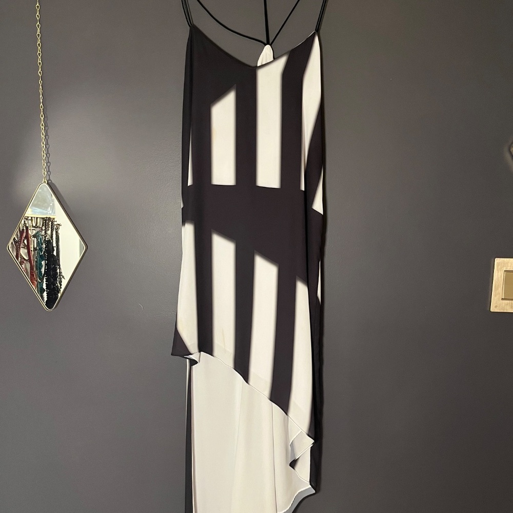 Bardot - Striking Black & White Asymmetrical Slip Dress - Size M